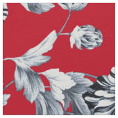 Red Silver Grey Floral Toile Stof (Close Up)