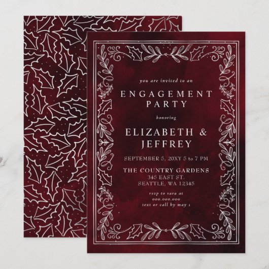 Red Silver Holly kerstfeest Kaart (Voorkant / Achterkant)