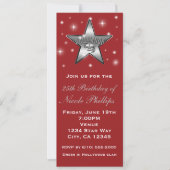 Red & Silver Hollywood Star Retro Uitnodiging (Voorkant)