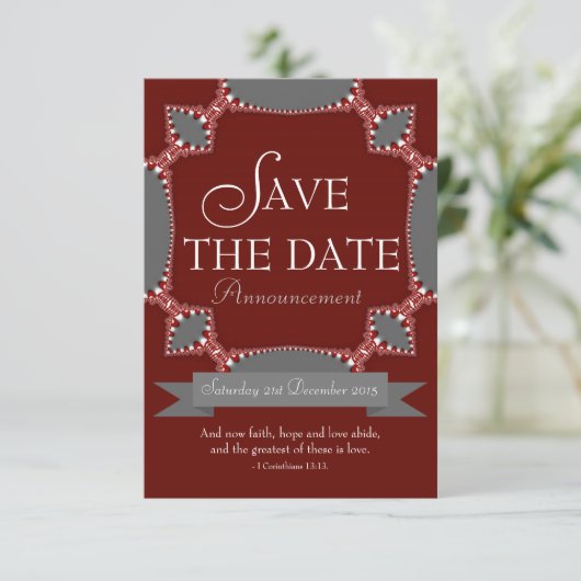 Red Silver Lace Save the Date Notice Invitat Kaart (Staand voorkant)