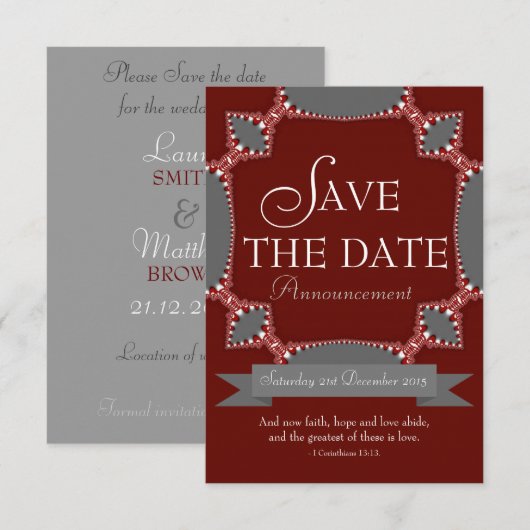 Red Silver Lace Save the Date Notice Invitat Kaart (Voorkant / Achterkant)
