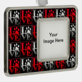 Red & Silver Love Paws Pattern Ornament (Rechts)