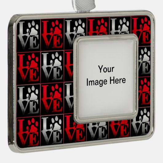 Red & Silver Love Paws Pattern Ornament (Rechts)