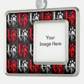 Red & Silver Love Paws Pattern Ornament (Links)