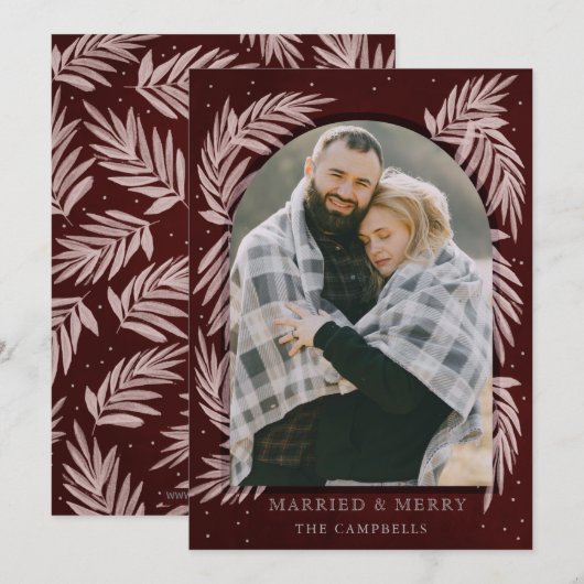 Red Silver Merry Arch Botanical Holiday Card Feestdagenkaart (Voorkant / Achterkant)