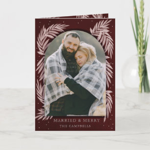 Red Silver Merry Arch Botanical Photo Holiday Card Feestdagen Kaart
