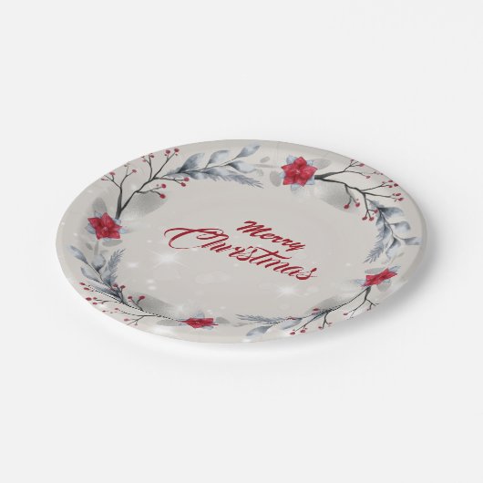 Red, Silver Merry-kerstkranen Papieren Bordje (Gekanteld)