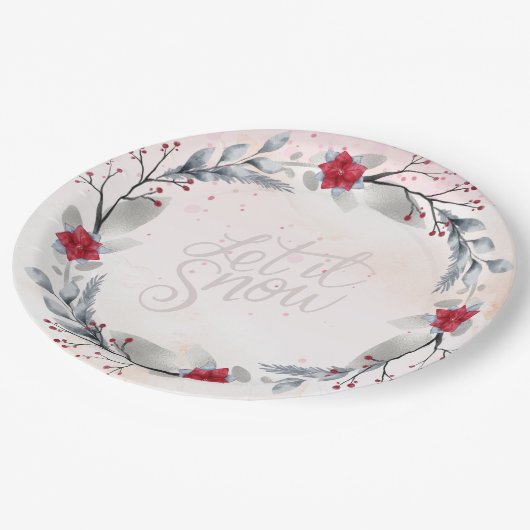 Red, Silver Merry-kerstkranen Papieren Bordje (Gekanteld)