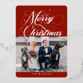  Red Silver MerryKerstmis Folie Holiday Card Folie Feestdagenkaart (Voorkant)