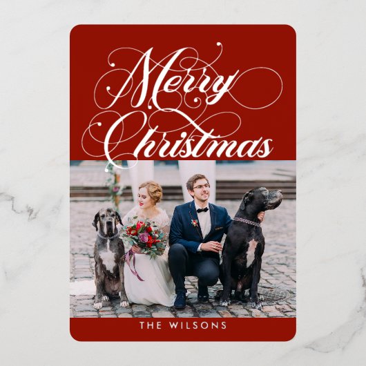  Red Silver MerryKerstmis Folie Holiday Card Folie Feestdagenkaart (Voorkant)