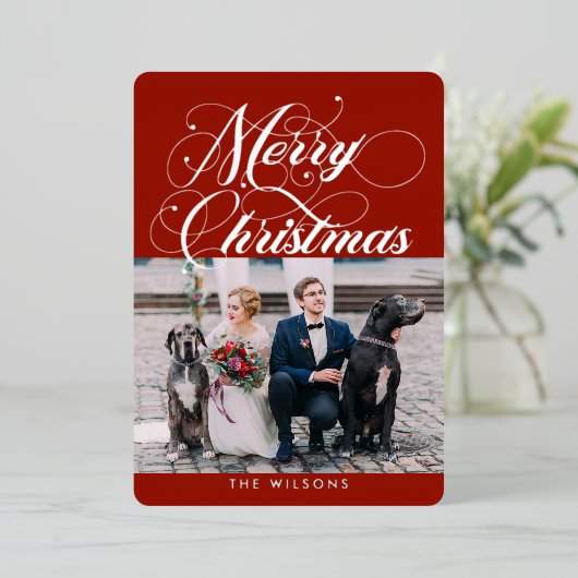  Red Silver MerryKerstmis Folie Holiday Card Folie Feestdagenkaart (Staand Voorkant)