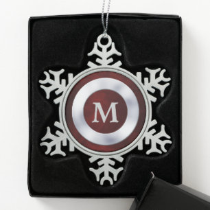 Red Silver Monogram Kerstmis Tin Sneeuwvlok Ornament
