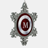Red Silver Monogram Kerstmis Tin Sneeuwvlok Ornament (Links)