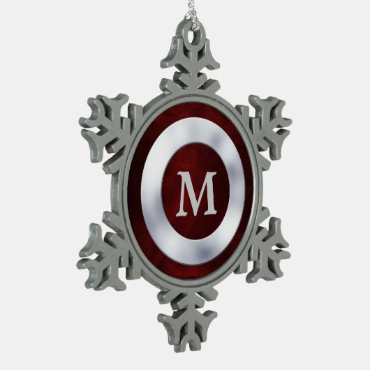 Red Silver Monogram Kerstmis Tin Sneeuwvlok Ornament (Links)