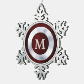 Red Silver Monogram Kerstmis Tin Sneeuwvlok Ornament (Rechts)