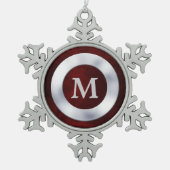 Red Silver Monogram Kerstmis Tin Sneeuwvlok Ornament (Voorkant)
