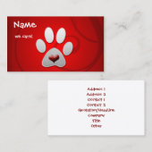 Red Silver Paw Heart Pet Visitekaartje (Voorkant / Achterkant)