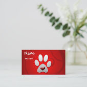 Red Silver Paw Heart Pet Visitekaartje (Staand voorkant)