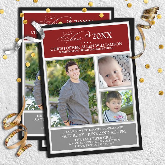 Red|Silver Photo Graduparty Kaart