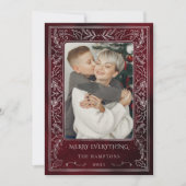 Red Silver Pine Holly Berry Photo Holiday Card Feestdagenkaart (Voorkant)