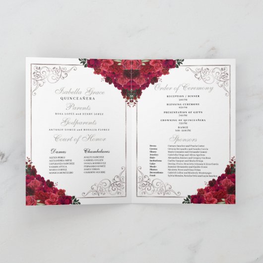 Red Silver Princess Tiara Quinceanera Programme (Binnen)