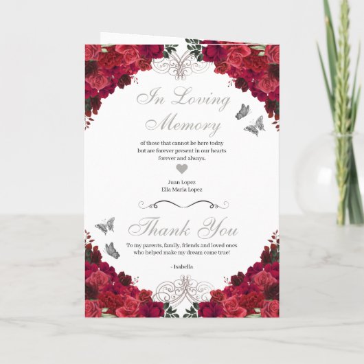 Red Silver Princess Tiara Quinceanera Programme (Achterkant)