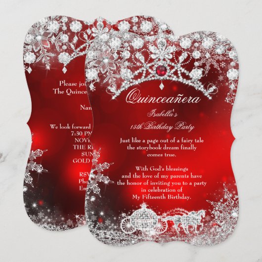 Red Silver Quinceanera 15th Winter Wonderland Kaart (Voorkant / Achterkant)