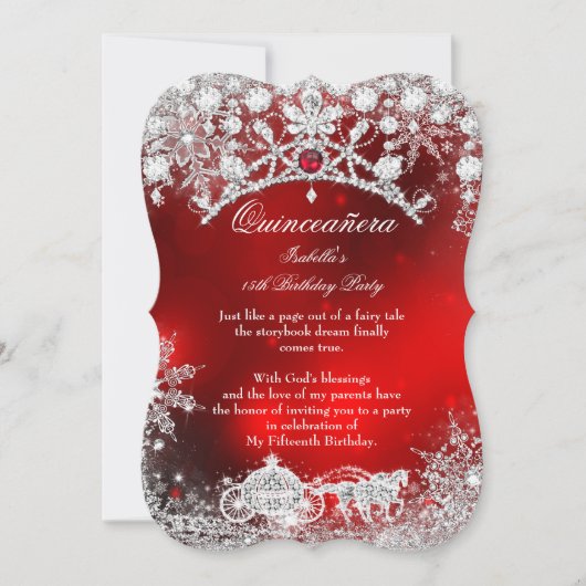 Red Silver Quinceanera 15th Winter Wonderland Kaart (Voorkant)