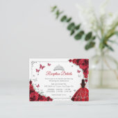 Red Silver Quincenarea Reception Details Informatiekaartje (Staand voorkant)