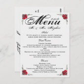 Red Silver Rose Wedding Dinner Menu Thank you Note (Voorkant / Achterkant)