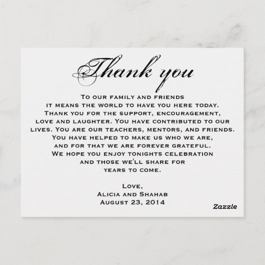 Red Silver Rose Wedding Dinner Menu Thank you Note (Achterkant)