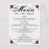 Red Silver Rose Wedding Dinner Menu Thank you Note (Voorkant)