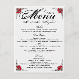 Red Silver Rose Wedding Dinner Menu Thank you Note