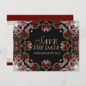 Red+Silver Satin sparen het Briefkaart van de Datu (Voorkant / Achterkant)