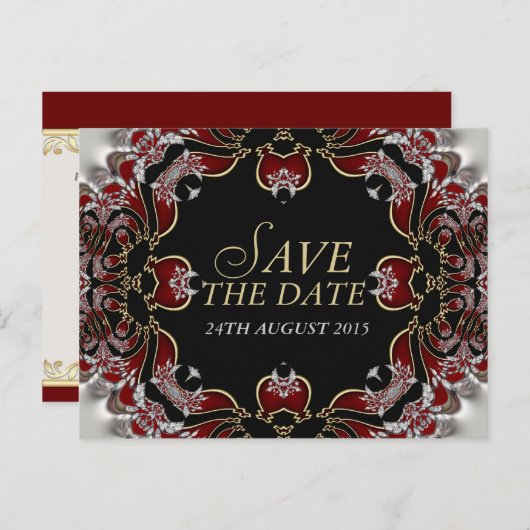 Red+Silver Satin sparen het Briefkaart van de Datu (Voorkant / Achterkant)