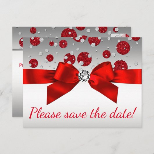 Red Silver Save the Date Briefkaarten (Voorkant / Achterkant)