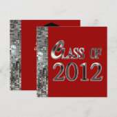 Red & Silver Sequins Afstudeerder Invitations Kaart (Voorkant / Achterkant)
