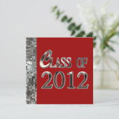 Red & Silver Sequins Afstudeerder Invitations Kaart (Staand voorkant)
