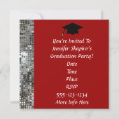 Red & Silver Sequins Afstudeerder Invitations Kaart (Achterkant)