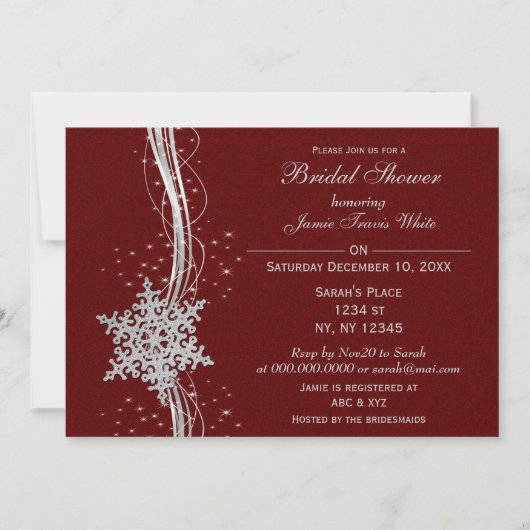 Red Silver Snowflake Winter Vrijgezellenfeest Invi Kaart (Voorkant)