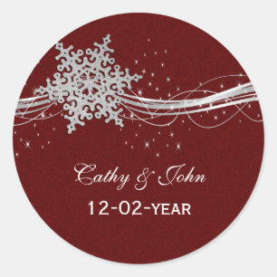 Red Silver Snowflakes bruiloft bevoordeelt sticker