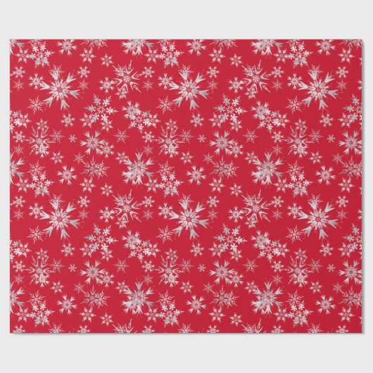 Red Silver Snowflakes kerstfeestdag Cadeaupapier (Vlak)