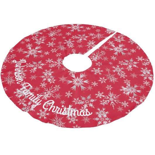 Red Silver Snowflakes Persoonlijk Bericht Kerstboom Rok (Gekanteld)