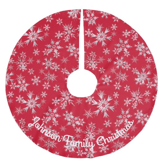 Red Silver Snowflakes Persoonlijk Bericht Kerstboom Rok (Voorkant)