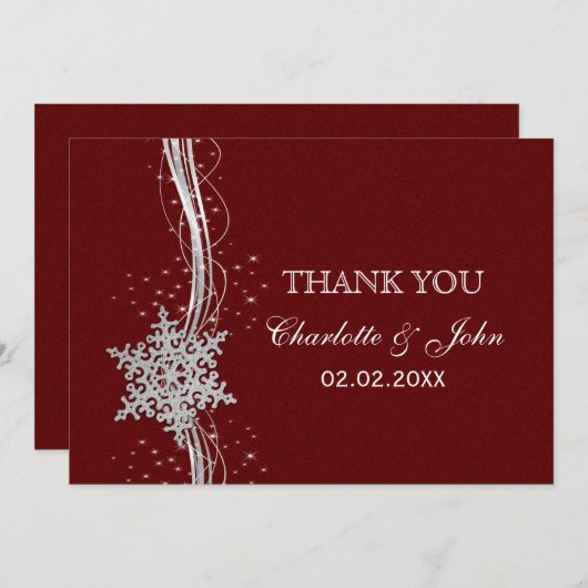 Red Silver Snowflakes Winter bruiloft Bedankt Kaart (Voorkant / Achterkant)