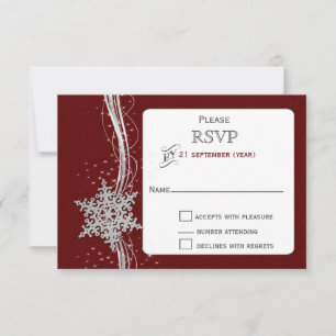 Red Silver Snowflakes Winter bruiloft RSVP Kaartje