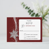 Red Silver Snowflakes Winter bruiloft RSVP Kaartje (Staand voorkant)