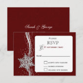 Red Silver Snowflakes Winter bruiloft RSVP Kaartje (Voorkant / Achterkant)