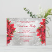 Red Silver Sparkle Holly Floral kerstparty Kaart (Staand voorkant)
