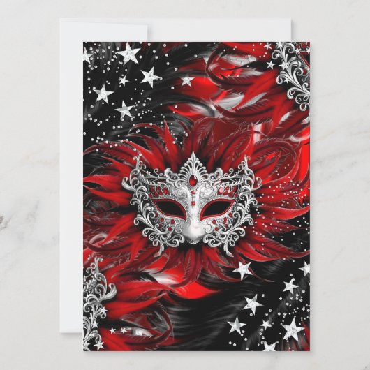 Red Silver Sparkle Magical Night Masquerade Party Kaart (Achterkant)